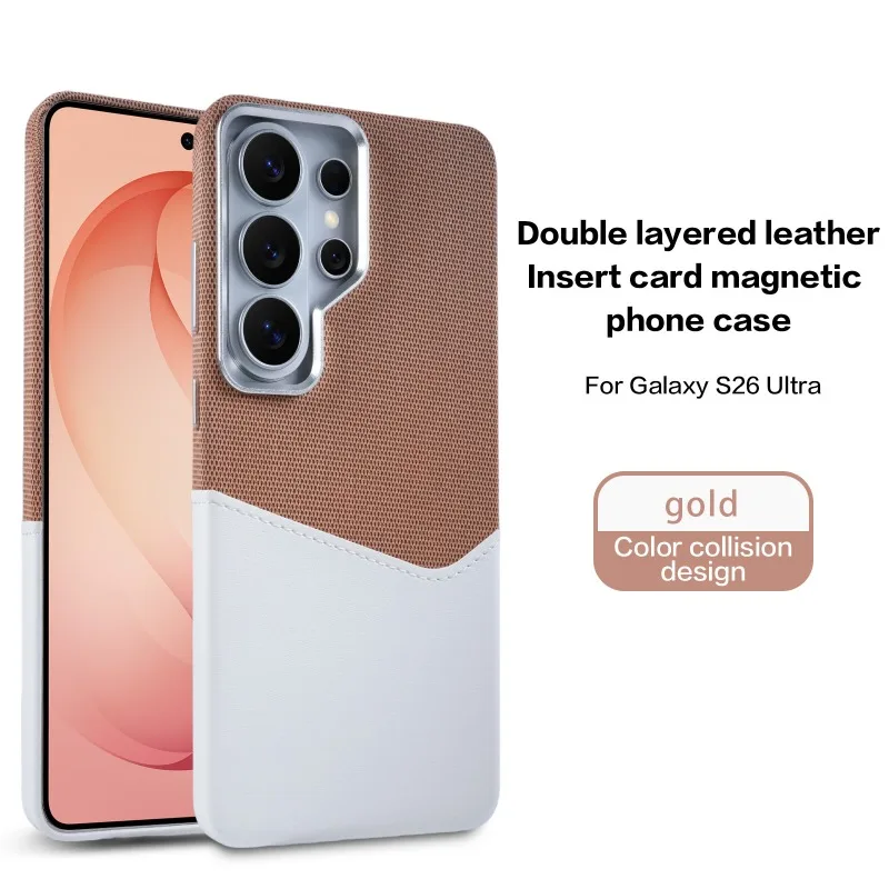 Capa Para Celular (gold S24ultra) Em Couro De Linho, Magnética E Resistente A Impactos.
