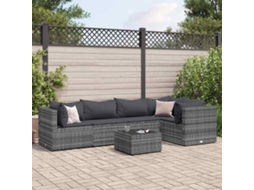 Conjunto Jardim Lounge 6 Peças C/ Almofadões Vime Pe Cinza Dkd Home Decor
