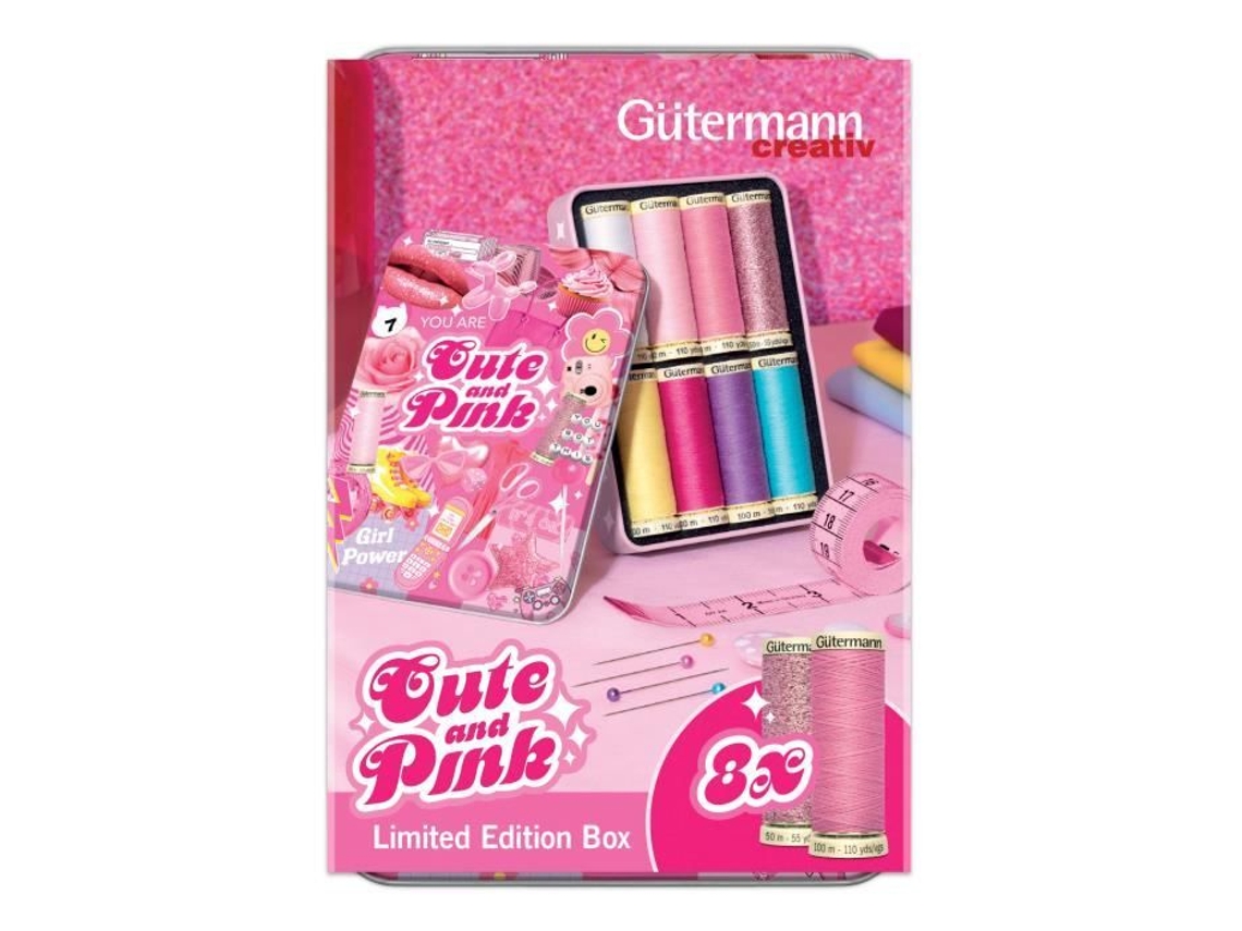 Conjunto De Costura Gutermann Caixinha Fofa E Rosa 8 Bobinas 100 Poliéster Fio Metálico Gütermann