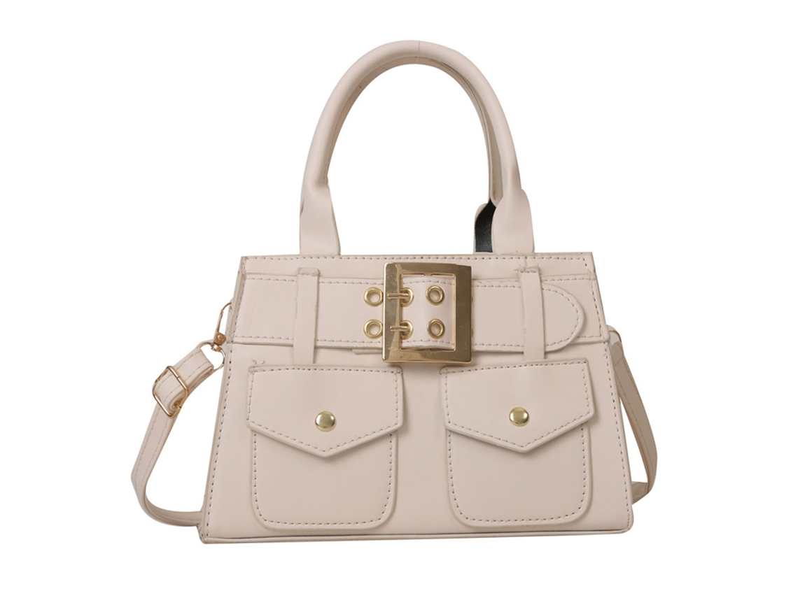 Bolsa Feminina de Couro Pu Moda Versátil Grande Capacidade para Ombro Cinto Decor Branco