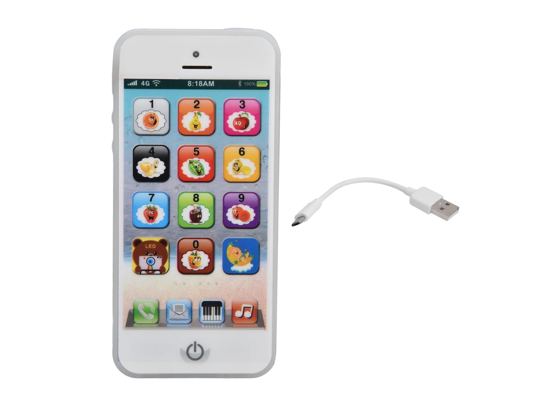 Mali brinquedo Celular Infantil Educativo com Tela Tática Led e Ajuste de Volume Branco Usb