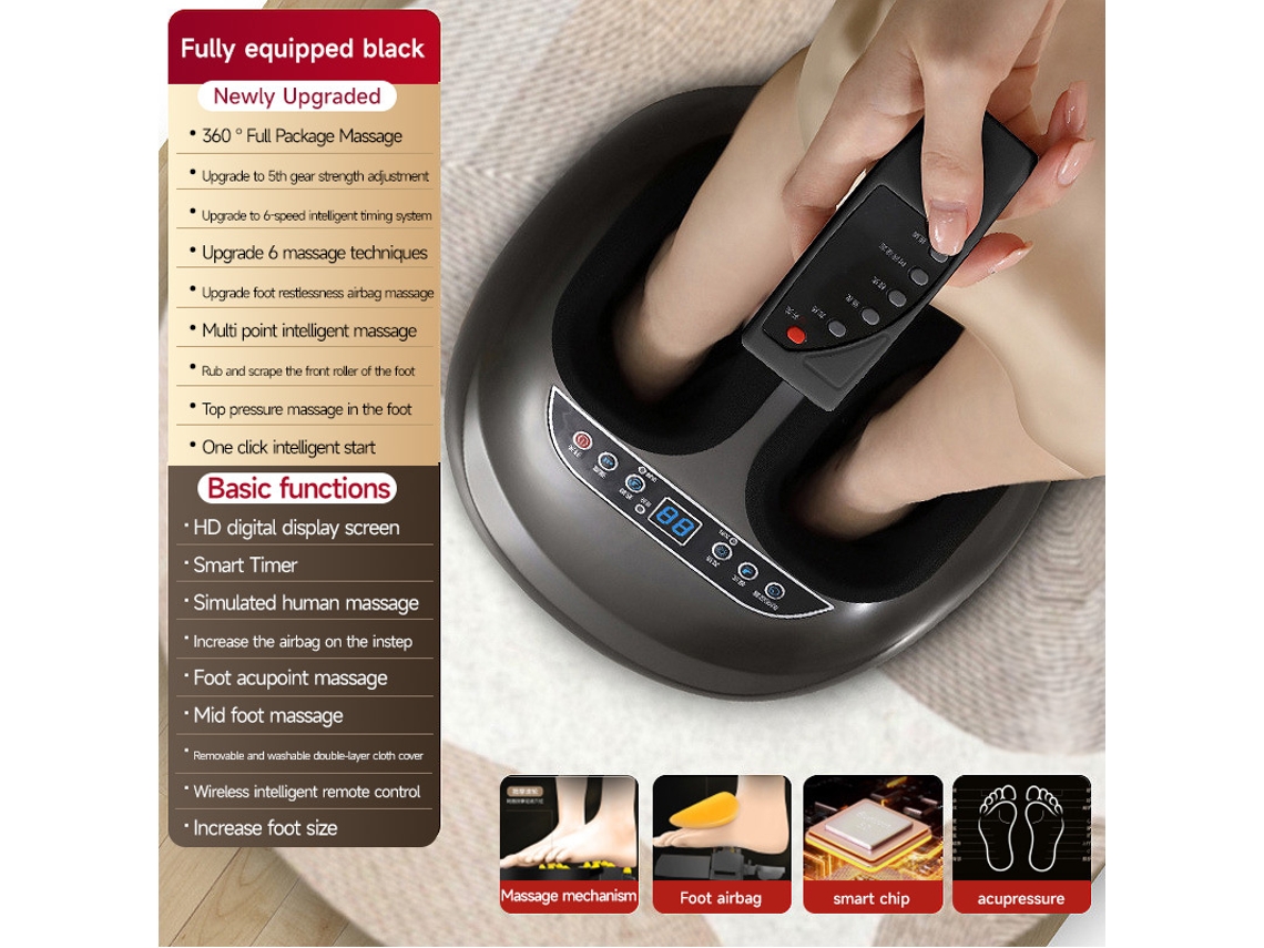 Massageiro de Pés e Pernas Automático com Aquecimento, 5 Níveis de Intensidade Temporizador Inteligente, Compacto, Recarregável, Uso Diário STELASPLEN