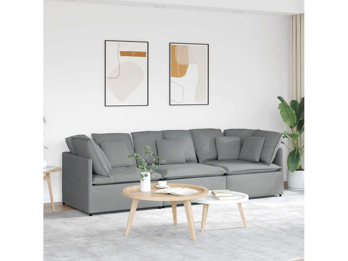 Vidaxl Sofá Modular Com Almofadas Tecido Cinzento-claro