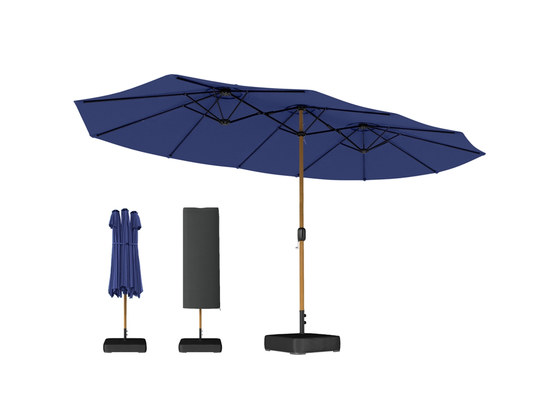 Guarda-sol Duplo Com 12 Varetas, Manivela, Base Cruzada E Sacos De Areia, 4,7 X 2,8 M, Azul Escuro
