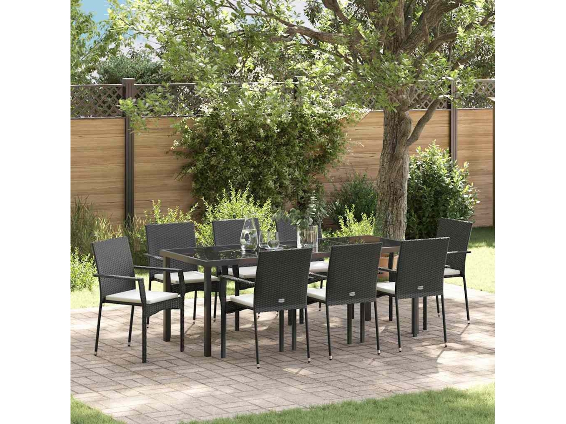 Vidaxl Conjunto De Jantar Para Jardim 9 Unid. Preto Vime Pe