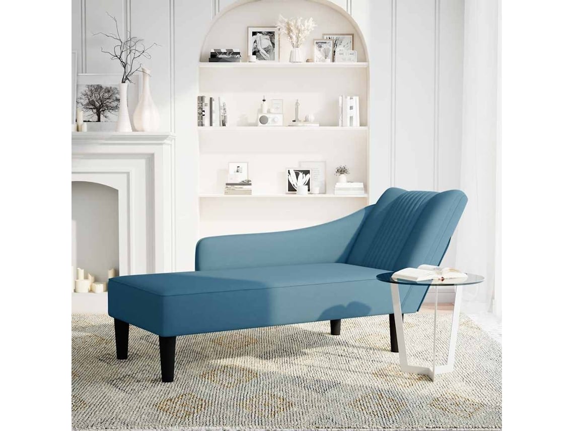 Chaise Longue Com O Apoio De Braço Direito Veludo Azul Wsd545989 Adorável Casa