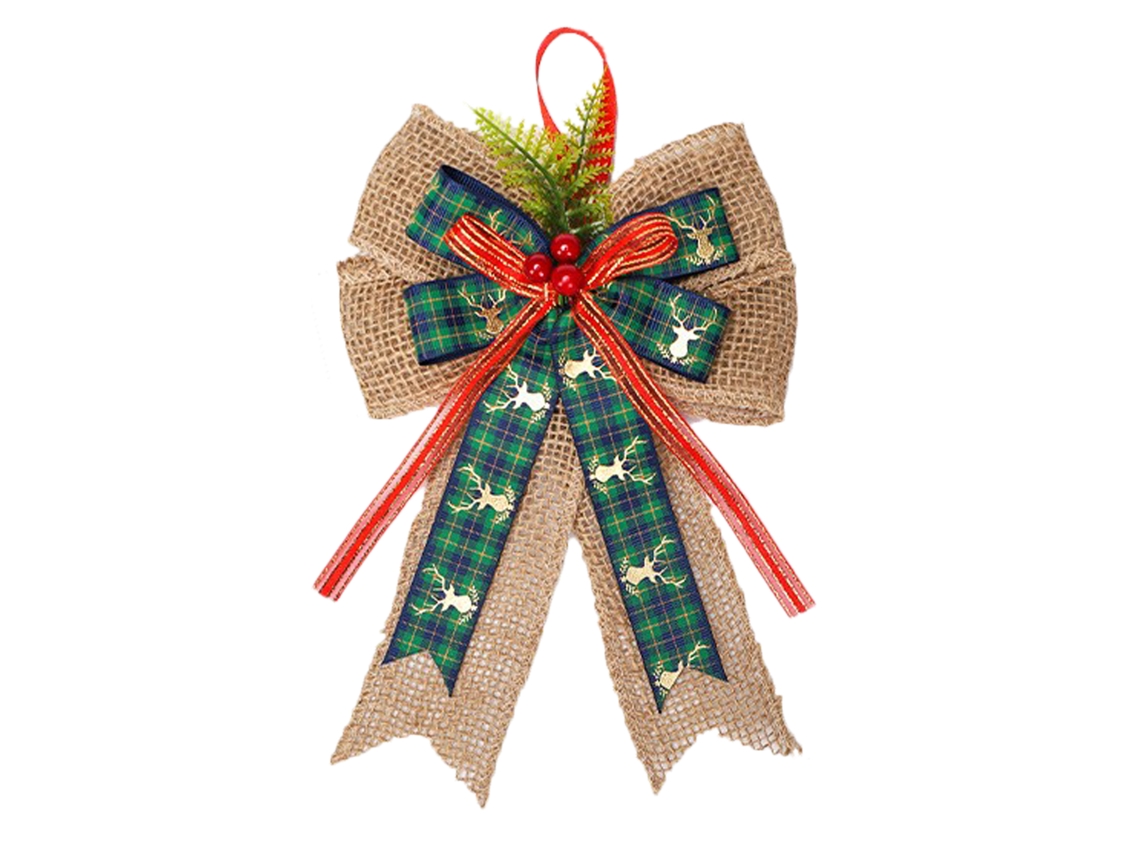 Caixa de presente de Natal com laço de linho verde xadrez, 23x16cm LAXISCREED