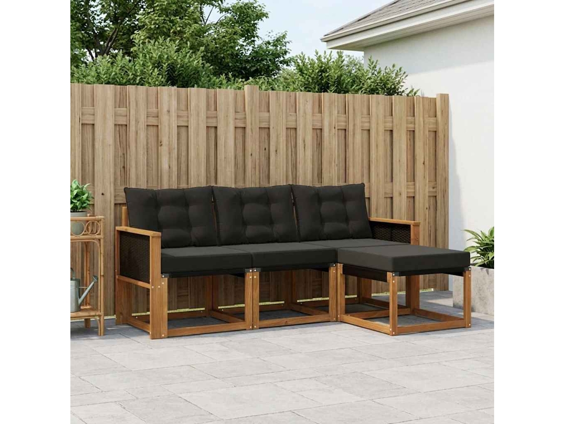 Vidaxl Conjunto De Sofás Para Exterior 4 Unid. Natural E Preto