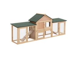 Gaiola de Coelho 210x45,5x84,5cm Natural e Verde, Ampla para 2 4 Coelhos, Telhado Asfáltico, Bandeja Removível e Rampas Externas. Ge