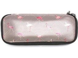 Caixa organizadora grande com estampa geométrica de flamingos marrons, ideal para lápis, marcadores e outros itens essenciais.