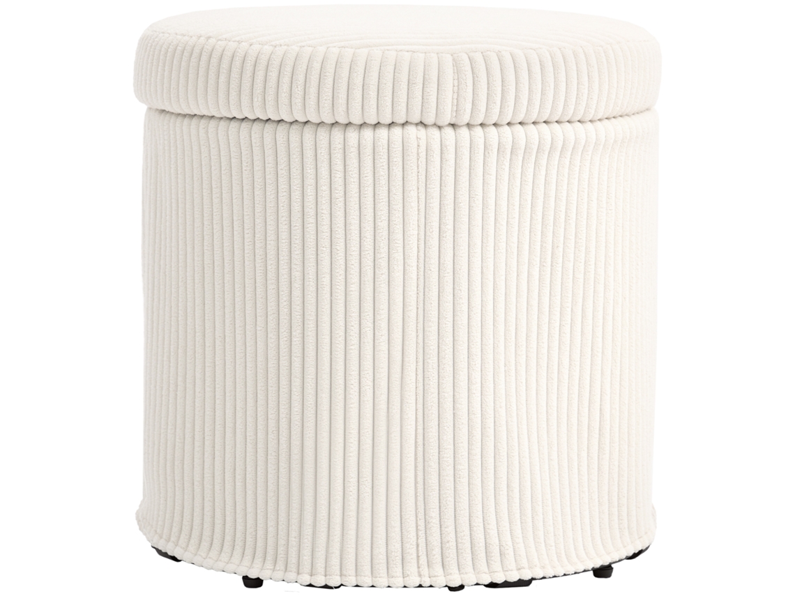Puff com Arrumação Poliéster, Espuma e Aço Cor Creme Branco Ø40x41 cm Homcom