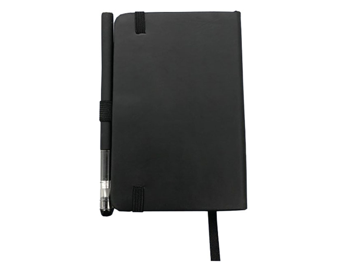 Bloco de notas em papel PU preto, 14,5 x 21 x 1 cm, caderno portátil e prático para planejamento de reuniões escolares.