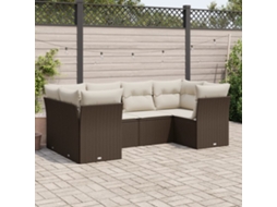 Vidaxl 6 Pcs Conjunto De Sofás Jardim C/ Almofadões Vime Pe Castanho