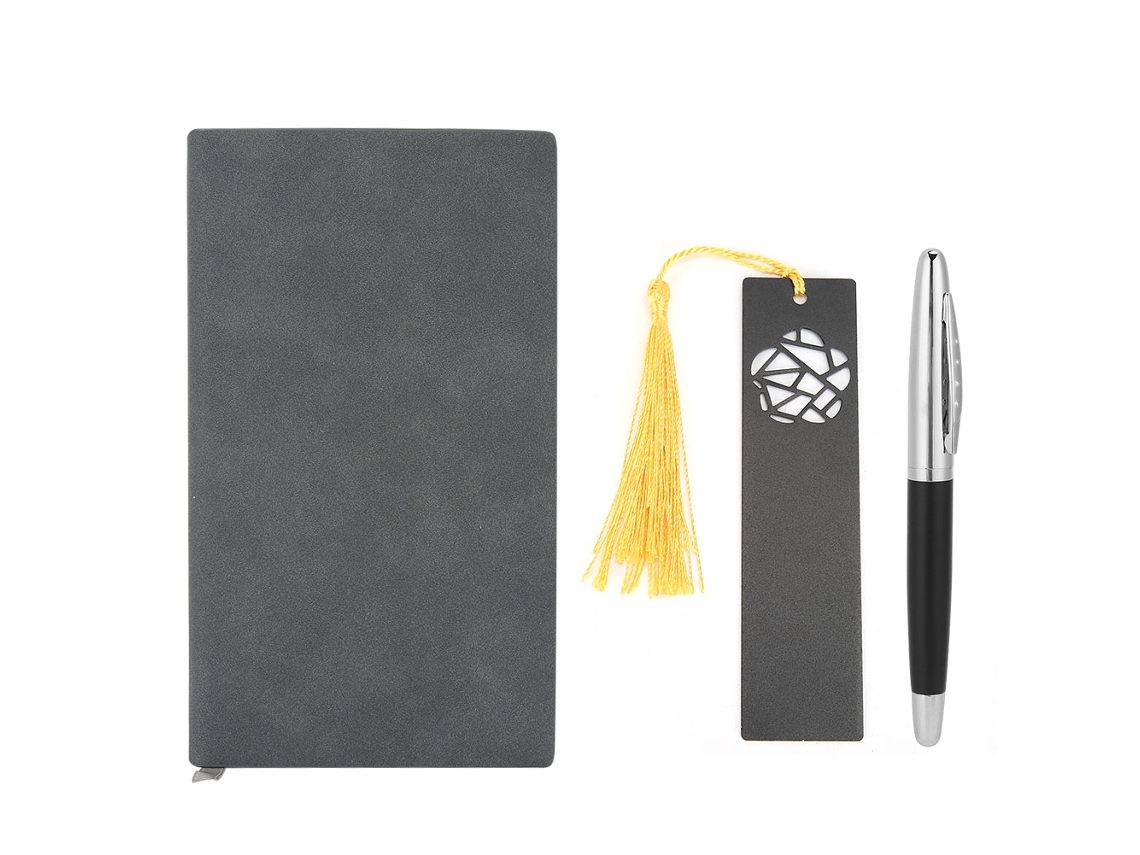 Kit Presente Empresarial Caderno Caneta Marca página Couro Pu