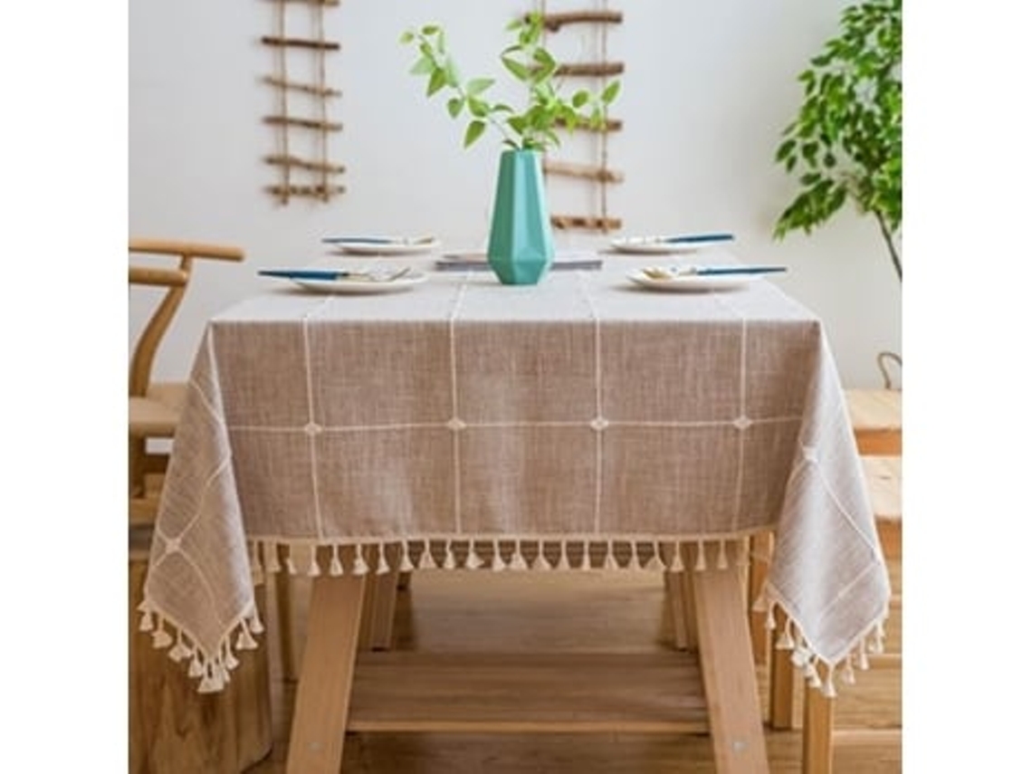 Toalha de mesa retangular, resistente a manchas, impermeável, para uso externo, feita de algodão e linho, adequada para cozinha e jardim. OEM (quadrada marrom, 140 x 180 cm)
