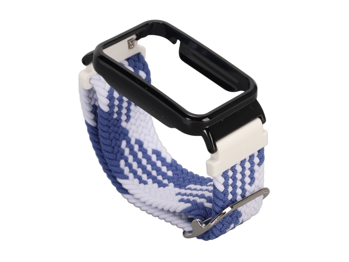 Pulseira com Capa Protetora para Mi Band 7 Pro de Nylon Trançado Elástico Azul Branco e Preto