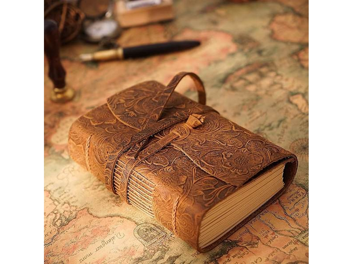 Wxsp 1 Unidade, Caderno De Couro Vintage Com Gravação, Marrom, Para Anotações