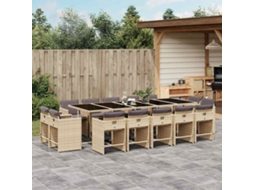 Vidaxl 15 Pcs Conj. Jantar Jardim C/ Almofadões Vime Pe Bege Misturado