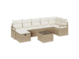 Conjunto 8 De Sofá De Jardim Com Almofadas Vidaxl Bege De Rattan Sintético