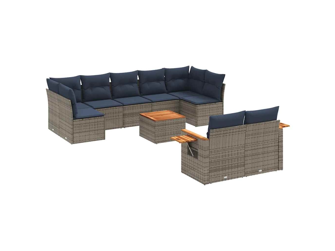 Conjunto de 10 Sofás P/ Jardim C/ Almofadões Vime Pe Cinzento MAISON EXCLUSIVE (10 pcs)