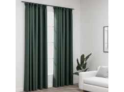 Vidaxl Cortinas Opacas Aspeto Linho C/ Ganchos 2 Pcs 140x245 Cm Verde
