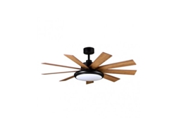 Ventilador Dc Pireo 36W Preto 9 Lâminas Carvalho/Faia 6 Velocidades 3 Cores 3800Lm 132D com Controle Remoto Memória e Temporizador FABRILAMP