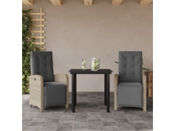 Conjunto 3 Peças Bistrô Com Almofadões Vime Pe Cinzento Claro Dkd Home Decor