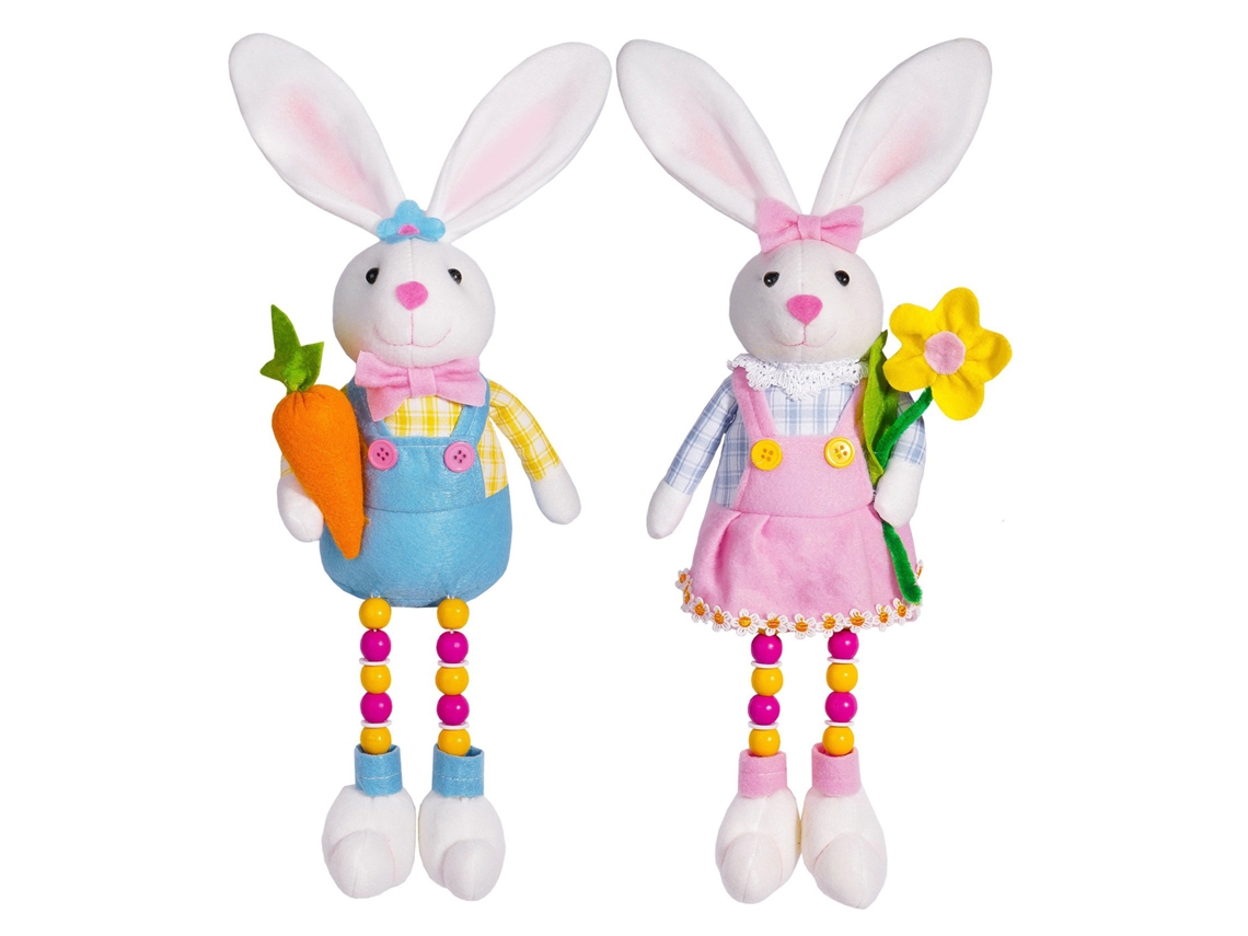 Bonecas Coelhinho de Páscoa com Cenoura e Flores, 2 Peças LAXISCREED