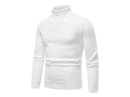 2026 jersey Hombre Cuello Alto Liso Invierno Slim Fit Tejido Grueso Calientito Pullover Básico Xnz XL Blanco
