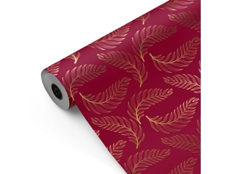 Bobina De Papel De Presente, Rolo Grande 62cm X 100m • Penas Douradas E Vermelhas • Ideal Para Lojas Comércio Fiesta Paper
