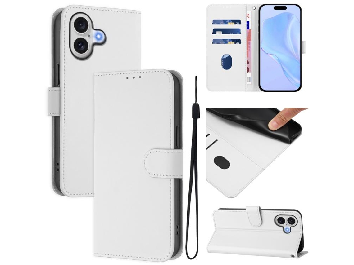 Capa De Couro Sintético Para Iphone 17 - Toque Suave - Cor Sólida - Com Cordão