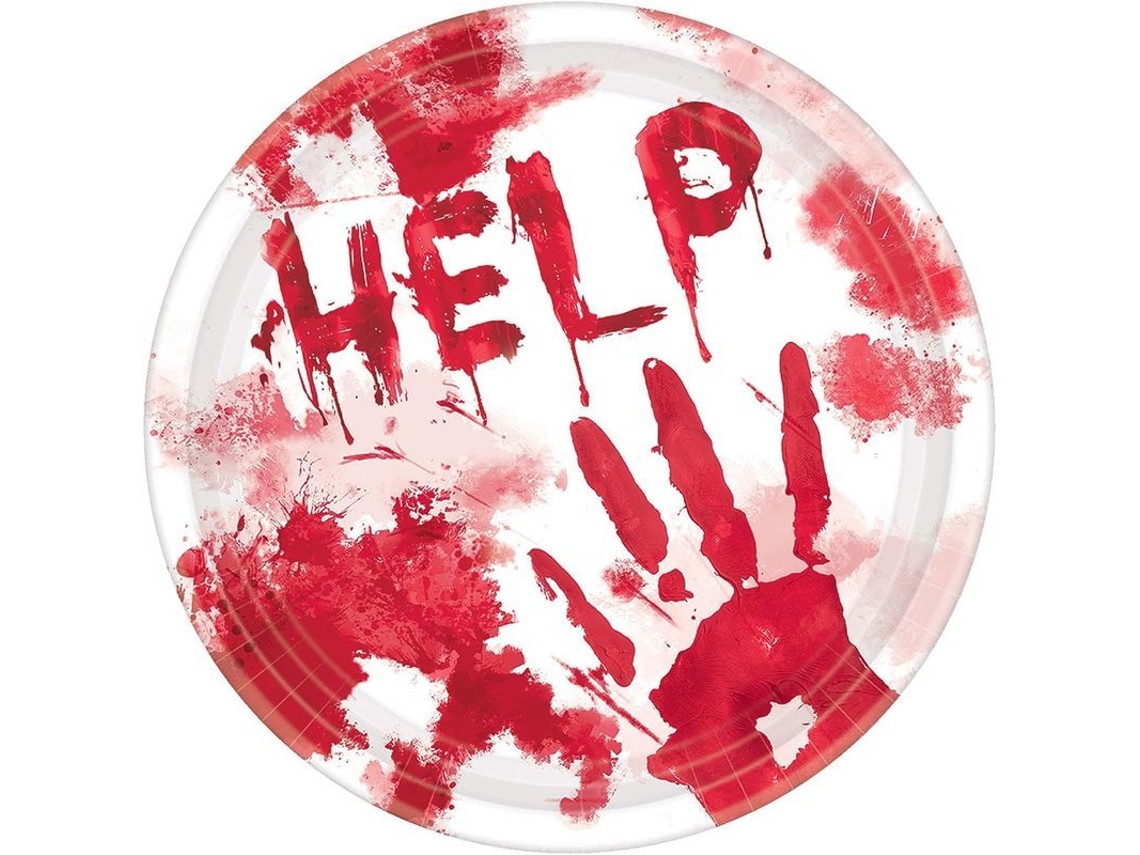 Nova Line pratos de Papel Redondos Amscan Bloody Good Time 7", Branco/vermelho, 18 Unidades