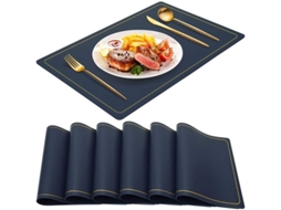 2026-manteles De Mesa Azul Marino Conjunto De 6, Impermeables De Cuero Pu Lavables Para Festivales Y Decoración Hogar