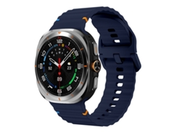 Bracelete Para Samsung Galaxy Watch Ultra - Silicone Com Grãos Ondeado Costurado (47mm) - Azul Meia-noite