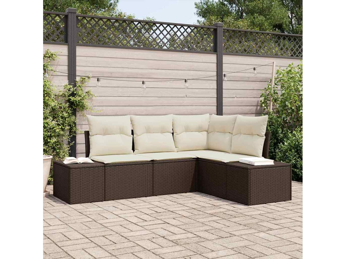 Vidaxl Conjunto De Sofá De Jardim 4 Unid. Castanho Vime Pe