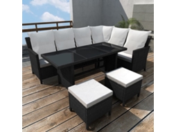 Vidaxl 4 Pcs Conjunto Lounge De Jardim C/ Almofadões Vime Pe Preto