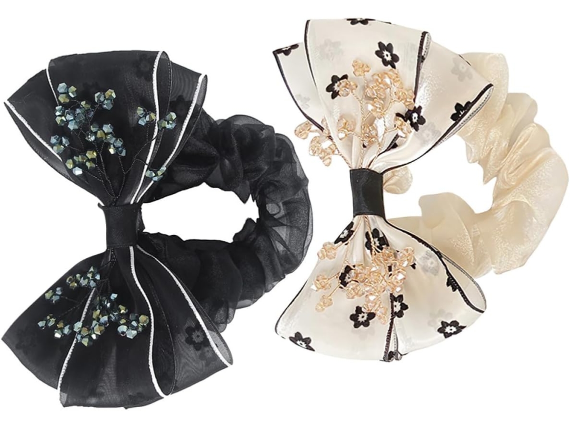 Conjunto de 2 laços de cabelo em tecido com estampa floral delicada para meninas, acessórios