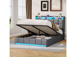 Cama Baú 160x200 Cm em Tecido, Arrumação, Led, Usb, Estrado Elevatório, SIMURQ