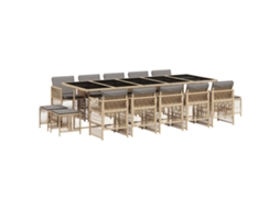 Jantar Conjunto 15 Peças para Jardim com Almofadões Vime Pe Bege Misturado MAISON EXCLUSIVE (15 unidades)
