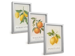Pinturas Murais Modernaslimões, Laranjas, Amalfi Moldura Prateada Fotos Para O Corredor Espelharte (3 Peças 20x30 Cm)