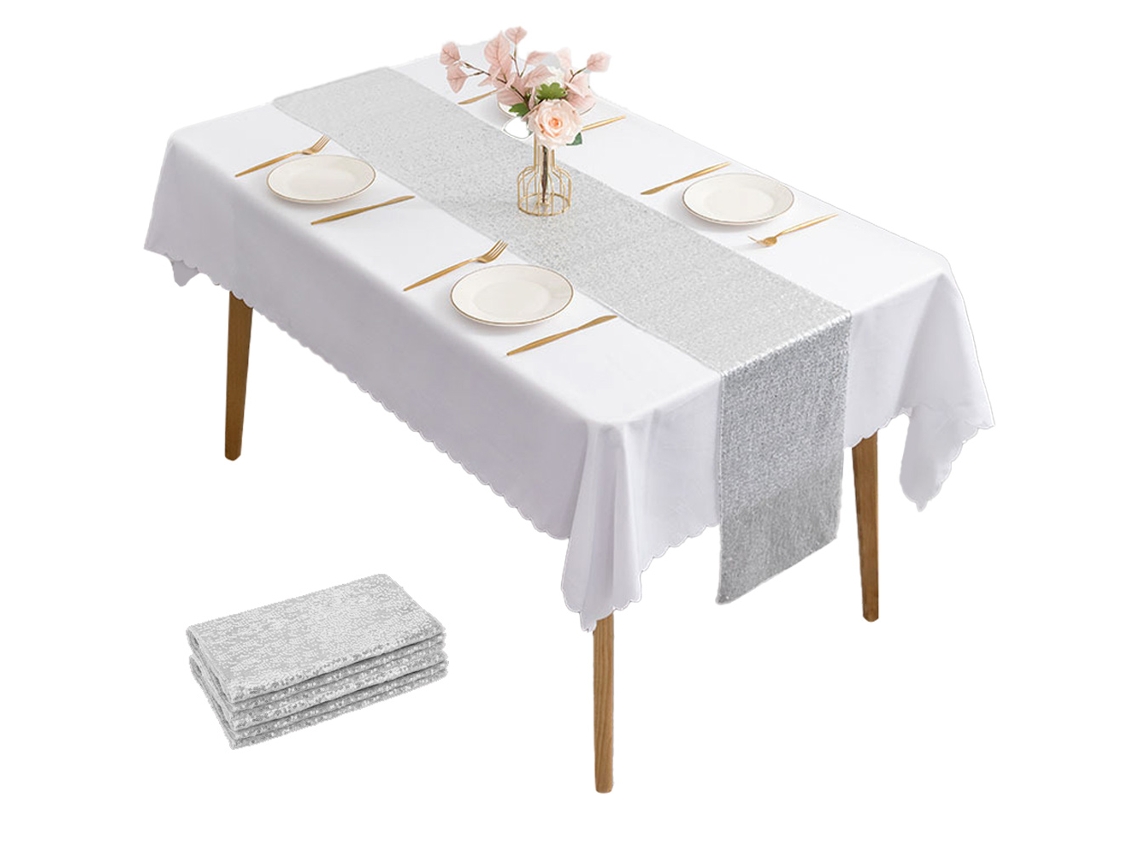 Caminho de Mesa de Lantejoulas 30 Cm * 275 Cm Toalha de Mesa com Brilho de Lantejoulas para Casamento Decorações de Banquete Prateado