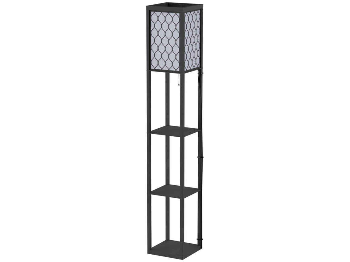 Luminária de Chão com Prateleira: 26 Cm X 26 Cm (l) X 160 Cm (a), 4 Níveis, Mdf Preto, Padrão Favo de Mel ORBITRA COMMERCE (c)
