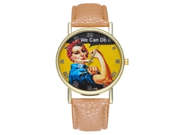 Relógio de Pulso Retro de Quartzo Fashion Leisure com Cinto de Couro Bege