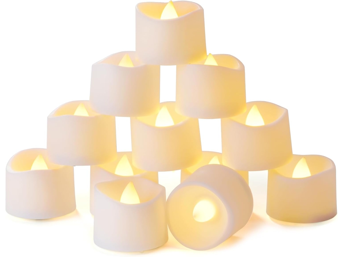 Conjunto de 12 velas LED com temporizador - Velas elétricas com efeito de chama tremulante, alimentadas por bateria - 6 horas ligadas - 18 horas desligadas - 3,2 x 3,6 cm - Plástico