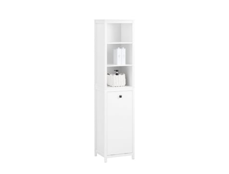 Armário de banheiro alto com 3 prateleiras e 1 porta branca Bzr95 W Sobuy