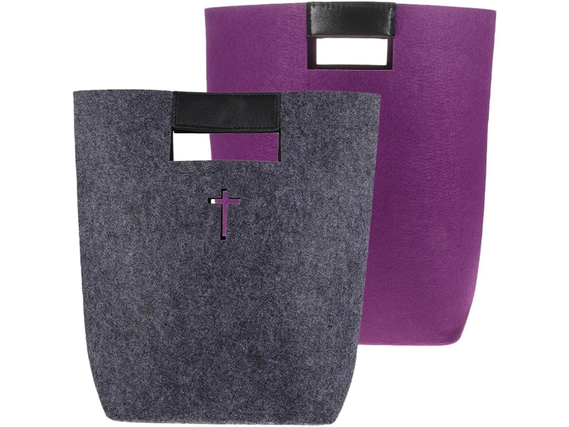 Bolsa Para Bíblia Em Feltro Cinza E Roxo De Grande Capacidade, Resistente E Com Alça