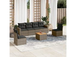 Vidaxl 7 Pcs Conjunto Sofás P/ Jardim C/ Almofadões Vime Pe Cinzento
