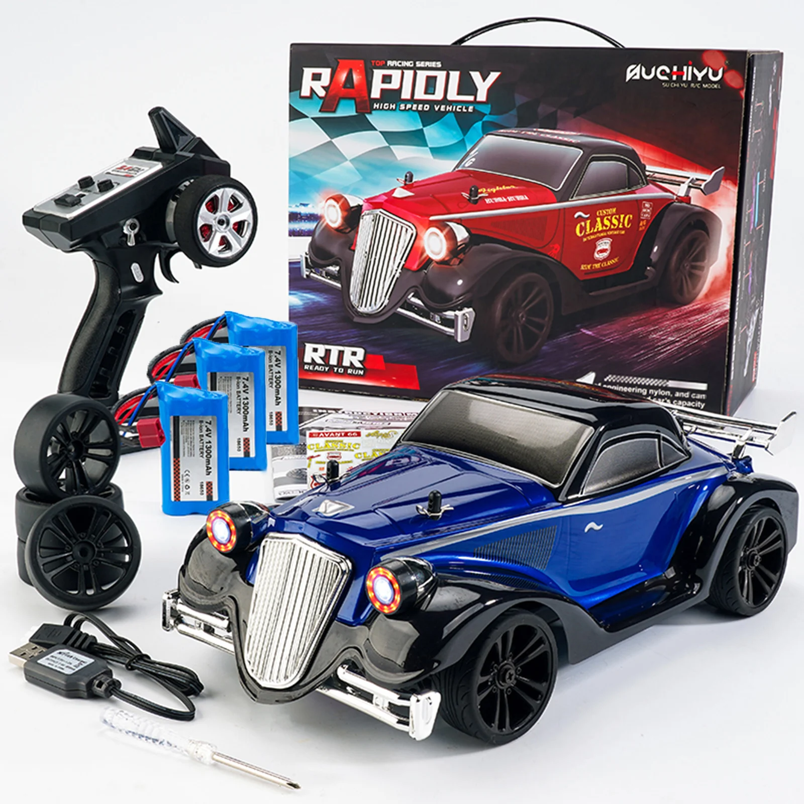 (azul - 3 Pilhas) Carro De Acrobacias Com Controle Remoto, Escala 1/16, Elétrico, 4x4, Para Drift, Com Controle Remoto De 2,4 Ghz E Luzes.