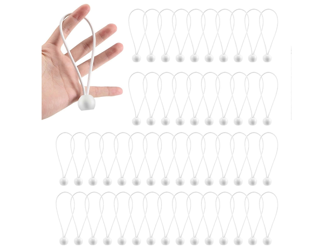 50 Cordas Elásticas Com Bolas Para Amarração De Lonas, Tendas E Bandeiras (branco)