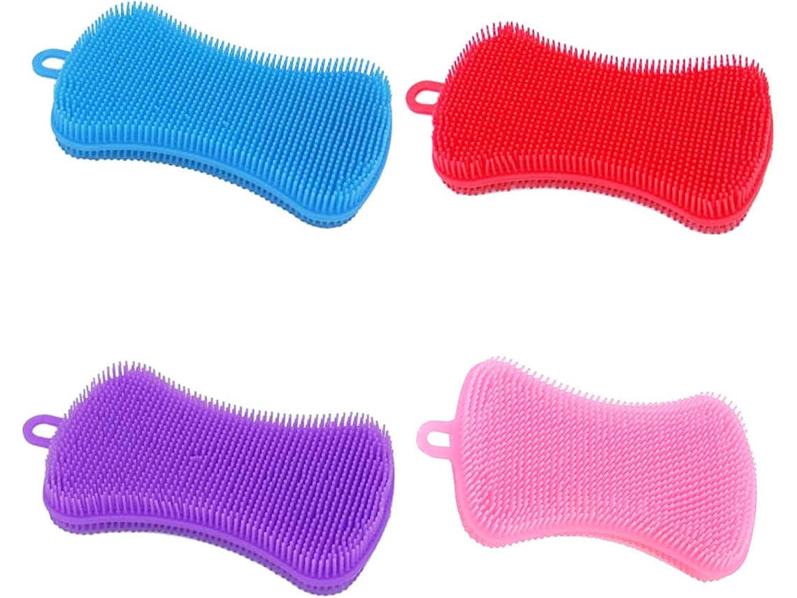 Esponja de Silicone Multiuso para Limpeza Louças, Frutas e Legumes, Acessórios de Cozinha BRILVIBERA (4 Peças)